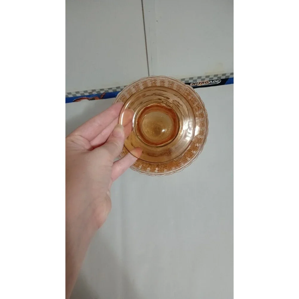 Gold Neck Pink Depression Bubble Glass Vase Vintage